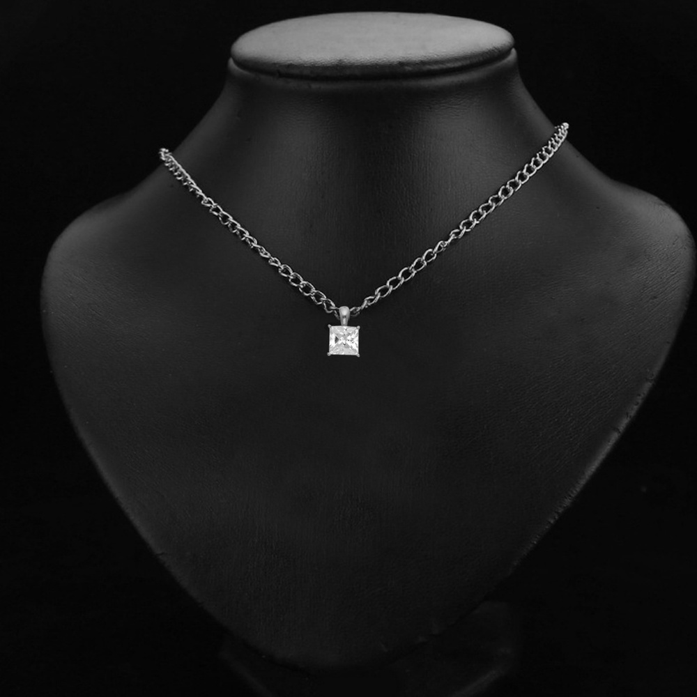 14K White Gold  5mm Princess CZ Solitaire Pendant - Picture 2 of 4